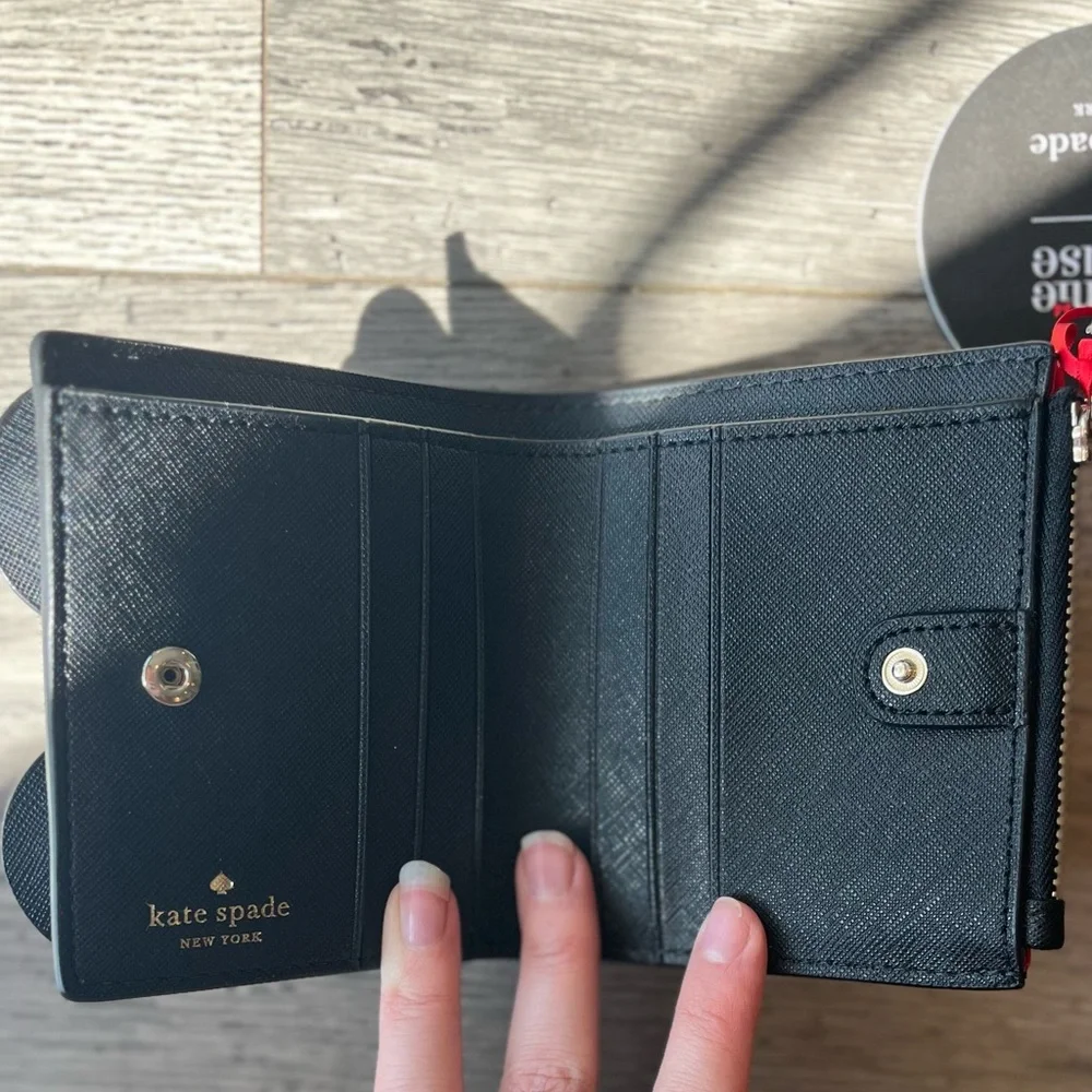 Kate Spade x Minnie Mouse Adalyn Wallet Disney NWT Black Leather Bow Polka Dot